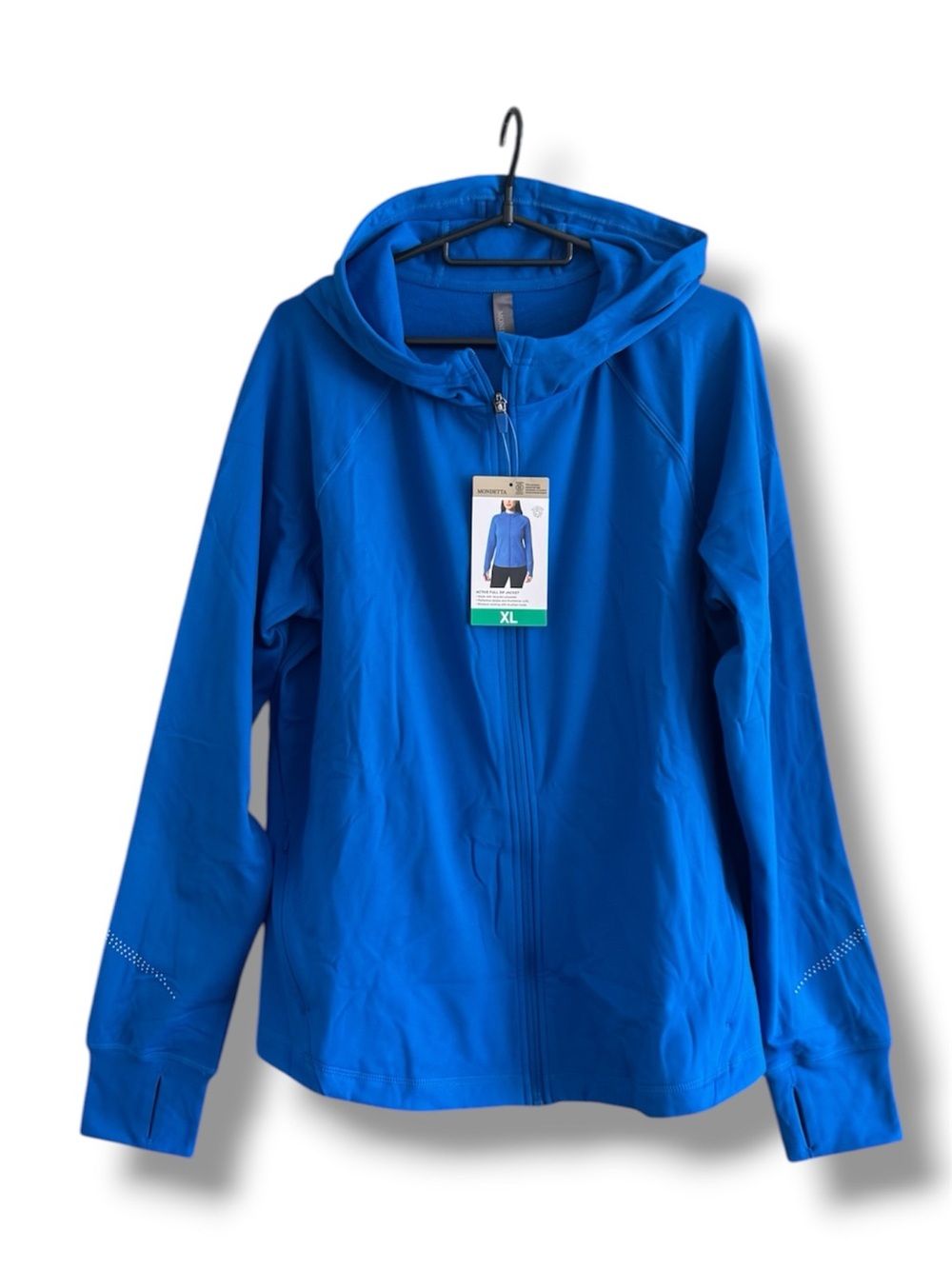 Mondetta Women’s Active Front Zip Hooded Jacket Thumbholes Reflective Detailing